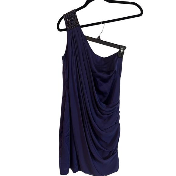 Cache Blue Beaded One Shoulder Draped Dress Size 10 - Picture 1 of 12